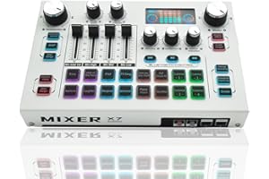 SUNATUR All-metal multifunctional DJ mixing console for podcast streaming with digital display, mixing/noise reduction/monitoring, mute button, XLR, 48VMIC available