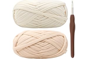 RENYIZ Lot de 2 pelotes de fil à crochet épais pour t-shirt avec crochet de 6 mm, parfait pour les projets de crochet, pour les débutants, tissu élastique adapté pour les loisirs créatifs