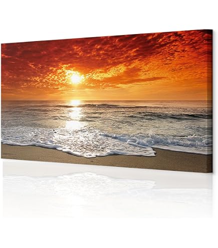Decomonkey Impression Sur Toile Paysage 150x50 Cm - Tableau Forêt Lac Cascade Coucher De Soleil Décoration Murale
