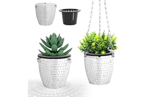 Qiumyanlod Jardinière Boule Disco,Pot de Fleur Suspendu Boule à Facette,Argentés Miroir Boule Disco Vase,Paillette Boule à Facette Deco Cache Pot pour Plante,avec Chaîne,Cadeaux Femmes,4 Zoll