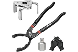 Shall Set di chiavi per filtri dell'olio, pinze per filtri dell'olio da 12 pollici, strumento di rimozione della chiave per filtri dell'olio regolabile a 3 ganasce, adattatore da 1/2" F a 3/8" M