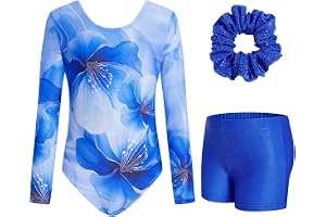 JiAmy Gymnastikdräkt för flickor, dräkt, gymnastikshorts och hårband i set, leotard-set för 3–12 år