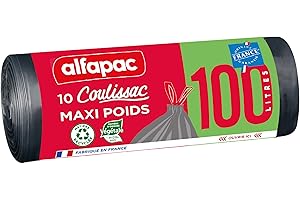 Alfapac Bolsas de Basura de 100 L con Lazos Deslizantes, Tamaño Máximo - Paquete de 10 Bolsas