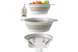 Set med 2 vikbara sil med vattendräneringsbotten för pasta, frukt och grönsaker (4 och 5 kvart), vitt och