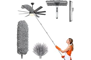 Vasmeiy Spolverino per Polvere, con Asta Telescopica Regolabile da 1,5 a 4,9 m, Con lavavetri e lavavetri, spolverino ragnatela, piumino per ragnatele, Per Pulizia Ventilatori Soffitto, Tetti et al