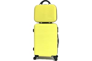 CELIMS - Ligthweight Cabin Approved Suitcase 20" + Toiletry Bag | Cary-On Suitcase + Cosmetic Bag with Hard Shell | Small Suitcase | 55x40x20 cm | Yellow
