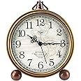 Maxspace Desk Clocks, Small Table Alarm Clocks for Shelf Bedroom Office,Vintage Metal Aesthetic Living Room Decor Clock, Non Ticking Silent Battery Operated Cute Clocks (Gold)