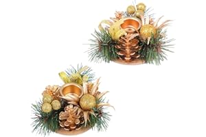 DERAYEE 2 Pack Christmas Candlestick Holders, Gold Decorative Candle Holders for Christmas Table Mantle Fireplace Decoration (gold)