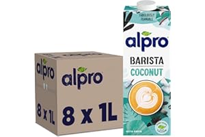 Alpro Barista Boisson longue durée à base de noix de coco – Idéal pour le café – Mousse végétalienne sans produits laitiers et sans lactose – 1 l (lot de 8)