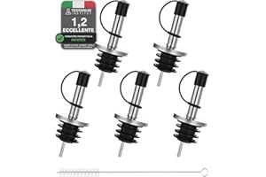 Incutex 5x beccucci per bottiglia e 1x spazzola per pulizia, beccuccio con chiusura a tappo in gomma, beccuccio per bottiglia, versatore, dosatore per liquori vino aceto olio