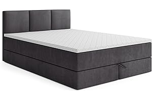 MRGROUP Boxspringbett mit Bettkasten RYGA 160 x 200 cm, Samtstoff, Polsterbett mit Bonell-Matratze und Topper, Doppelbett mit Stauraum, Bett für Schlafzimmer, Gepolstertes Kopfteil, H3, dunkelgrau