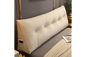 RAKTOV Bequemes Lendenkissen, Lesekissen, Rückenlehne, dreieckiges Kopfteil, Keilkissen, großes Kissen für Erkerfenster, Tatami, Sofa, Schlafzimmer, 180 x 50 x 20 cm, Beige