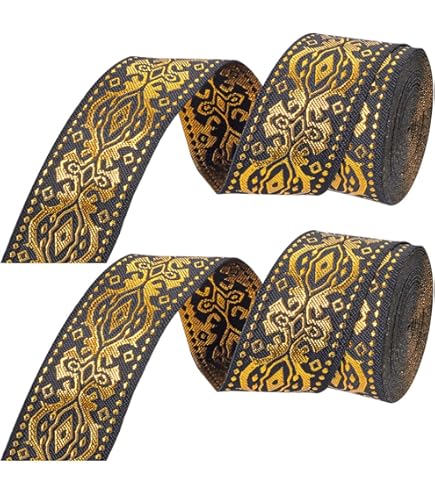 25 Mètres 35 Mm Rouge Et Doré Ruban Jacquard Tissé à Motif Medievale Rouleaux Galon Ruban Tissu Brodé Artisanat Vêtements Mercerie Loisir Créatif