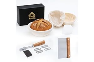 AURUM GOURMET TOOLS Aurum® Kit Pan Casero Con Banetones, Cesta Fermentación, Masa Madre Para Hacer Pan, Utensilios Panadería, Accesorios Para Panaderos, Banneton Con Rasqueta Y Tela, Set Completo Para Fermentar