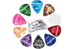 ROTOPATA 60 Stück Guitar Picks Plektrum mit 0,5 0,58 0,75 0,84 1,0 1,2mm Dicke, Verschiedene Bunte Zelluloid Gitarre Plektrum für Bass E-Gitarre Akustikgitarre Ukulele - Inklusive Organizerbox