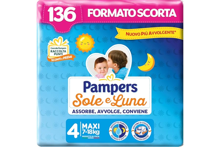 Pampers Sole e Luna Maxi Nappies, Unisex Children, Size 4 (7-18 kg), 136 Nappies