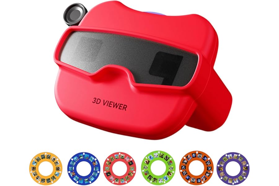 3D Stereoscopic Viewer Toy for Kids, Red Viewfinder Toy for Ages 3+, Portable Story Projection Device with 6 Pieces Educational Reels, View Finder for Classroom Kindergarten Preschool Home School