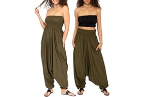 likemary Combinaison Convertible en Pantalon Fluide en Coton pour Femmes - Ensemble 2 en 1 - Taille unique Sarouel Combo Harem avec Poches Idéal pour les Vacances
