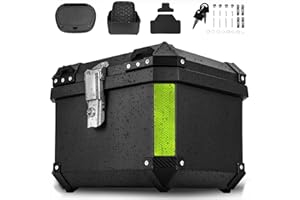 EAGERMINDS Top Case Moto - Coffre de moto universel - En plastique ABS imperméable - Valise à Casque avec Serrure Sécurité - Support de montage universel - Étanche et Résistant aux Chutes et Antivol (57L)