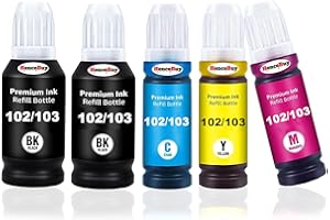 HenceBuy 102 Multipack Compatible for 102 Ink Cartridges or Epson 102 Ink Bottle EcoTank ET-1810 ET-2810 ET-2850 ET-2856 ET-2860 ET-2861 ET-2830 ET-3850 ET-4800 ET-4850 ET-2750 ET-2720