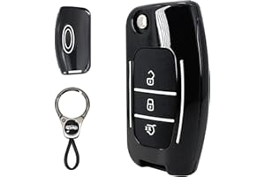 RYE ABS Plastic with Silicone Inner Sleeve Protective Cover for Ford Flip Folding Key Fob,3 Buttons Car Key Case Shell Compatible with Ford Fiesta/Focus/Galaxy/Fusion/Mondeo/Kuga-Black
