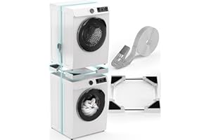 CLP Universal Verbindungsrahmen für Waschmaschinen & Trockner, stapelbar höhenverstellbar, mit Ablagefach & Spanngurt, Stabiler Baurahmen, Farbe:weiß