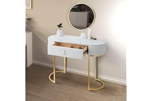 Makika Toaletka/Stolik do Makijażu z Lusterkiem - Makijaż włosów Kosmetyk Komoda do Sypialni Złota ramka zabezpieczenie przed przechyleniem - biżuterii 1 Szuflada Meble Garderoba Biurko - JOLIE