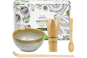 Keepaty Japanese Matcha Tea Set of 4,Matcha Whisk Set with 100 Prong Whisk, Traditional Scoop, Tea Spoon and Ceramic Matcha Bowl,Tea Ceremony Accessory for Making Matcha