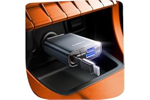 LISEN Retractable Car Charger USB C [Ultra Mini] 57W USB C Car Charger Fast Charge Cigarette Lighter USB Charger Car Accessories for Men Women, 12v Car USB Adapter for iPhone, Samsung, Pixel, Grey