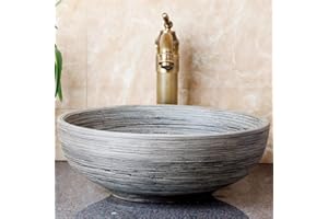 DAGEA Cerámico Lavabo sobre Encimera, Redondo Lavabo, Gris Cepillado Fregadero, Se Puede Utilizar En Hoteles, Cocinas Baños Pasillos Lavamanos De Arte, 41cm / 16 Pulgadas