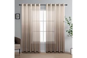 DWCN Brown Gradient Curtains for Living Room Net Curtain Eyelet Voile Curtains 90 Drop Pair Sheer curtains for Bedroom Set of 2, 66 x 90 Inches
