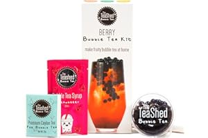 THE *TEASHED Berry Bubble Tea Kit | Fruit Boba Tea Set Includes Strawberry Syrup, Blueberry Popping Boba, Tea Bag and Paper Straw | by THE TEASHED