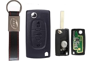 KASER Clé Télécommande avec Carte Électronique 3 Boutons Compatible pour Peugeot 307 207 Citroen C1 C2 C3 (433MHz ID46 PCF7961 Chip) avec Transpondeur prêt pour la Programmation (CE0536)