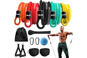 Träningsbandsset, 5 motståndsband med handtag, ankelremmar, dörrankare och bärväska för pilates och styrketräning