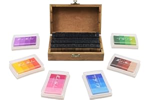BOSCOW 76-teiliges Buchstaben-Stempelset mit 70 Stempeln (26 Großbuchstaben, 26 Kleinbuchstaben, 10 Zahlen, 8 Symbole) und 6 bunten Stempelkissen – Ideal für DIY-Tagebuch, Karten und Handwerk RUBBER STAMP