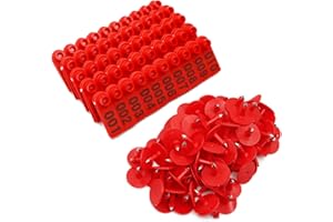 FARM & RANCH Targhette per orecchie con numero 001-100, in plastica, per animali da allevamento di capre, agnelli, pecore, maiali, bovini, mucche, animali da fattoria (rosso)