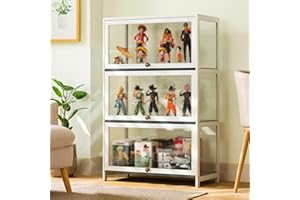 JFOZDM Vitrina , Vitrina Expositora Multifuncional de Vidrio a Prueba de Polvo, Diseño de Puerta de Gabinete con Solapa, Vitrina Cristal para Oficinas, Dormitorios, Salas de Estar 60×33×106cm Blanco