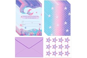 Babioms 12Pcs Invito Compleanno Sirena, Sirena Biglietti di Invito, con Buste Adesivo, Inviti Compleanno Bambina, per Inviti Matrimonio, Feste di Compleanno per Bambini, Feste a Tema