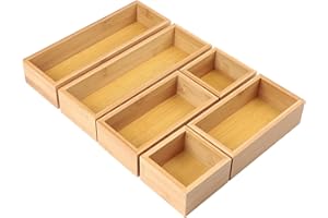 DBREAKS 6-częściowy zestaw organizerów do szuflad, pudełko do przechowywania, bambus, system porządkowania, szuflady, drewno, możliwość układania w stos, do kuchni, makijażu, łazienki, biura (kolor