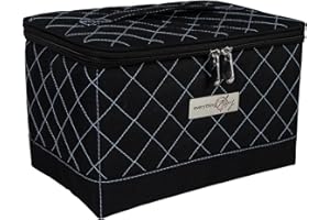 Everything Mary Boîte de rangement pliable pour kit de couture, noir et bleu matelassé – Panier de rangement pour fournitures et accessoires – Organisation pour fils, aiguilles, accessoires et ciseaux