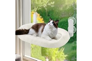 GUUSII HOME Hamaca Gato Ventana con Ventosas Fuertes Cama Colgante para Gatos Amaca Camita Interior Grande Instalación Fácil sin Perforaciones Funda Suave y Lavable Soporta hasta 18kg (Blanco)
