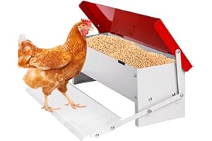 MASXIRCH Automatic Chicken Feeder, 7KG Treadle Metal Poultry Feeders Duck Feeder for Outside No Waste with Weatherproof Lid for 6-12 Chickens