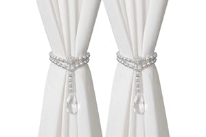 SUQ I OME 1 Pair of Luxury Pearl Beaded Magnetic Curtain Tieback and Holdback Curtain Clips Curtain Buckle Curtain Holder Blingbling Curtain Holdbacks for Drapes,Pearl