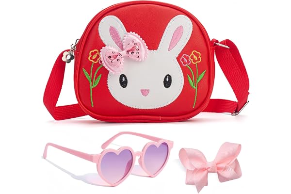 LQTSLFM Sac à Main Lapin, Sac a Main Fille, Mini Sac Messager Lapin, Sacs a Mains Enfant, Sacs à Bandoulière Mignon avec Nœud et Lapin, Cadeaux de Pâques, Cadeaux d'anniversaire pour Enfants