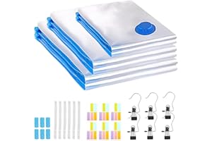 JINSIHU 6 sztuk worek próżniowy do ubrań próżniowych, worki do przechowywania próżniowego 2XL 80 x 60 cm + 2 m 60 x 40 cm 2S 50 x 35 cm wielokrotnego użytku pokrowiec do przechowywania podróży na miejsce do