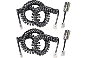 BLUESEABUY 2 Piezas Cable Telefónico 10 Pies Desenrollado Cable de Teléfono Fijo Giratorio Telefono Fijo Cable Cordón con 360 °Conector Elástico en Espiral Antienredos (Negro)
