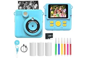 LUSEREN Kids Camera for Girls Boys, Kids Instant Print Camera Toy, 1080P HD Kids Digital Camera with Photo Paper, 6 Colour Pens 32GB SD Card, Birthday Gifts for 3 4 5 6 7 8 9 10 11 12+ Year Old Girl, Blue