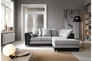 ABAKUS DIRECT Dylan Corner Sofa in Black & Grey - Easy Clean 2 and 3 Seater Sofa Sets for Living Room - Chenille and Faux Leather Fabric Stylish Contemporary Sofas, Armchairs & Swivel Chairs (Corner Right)