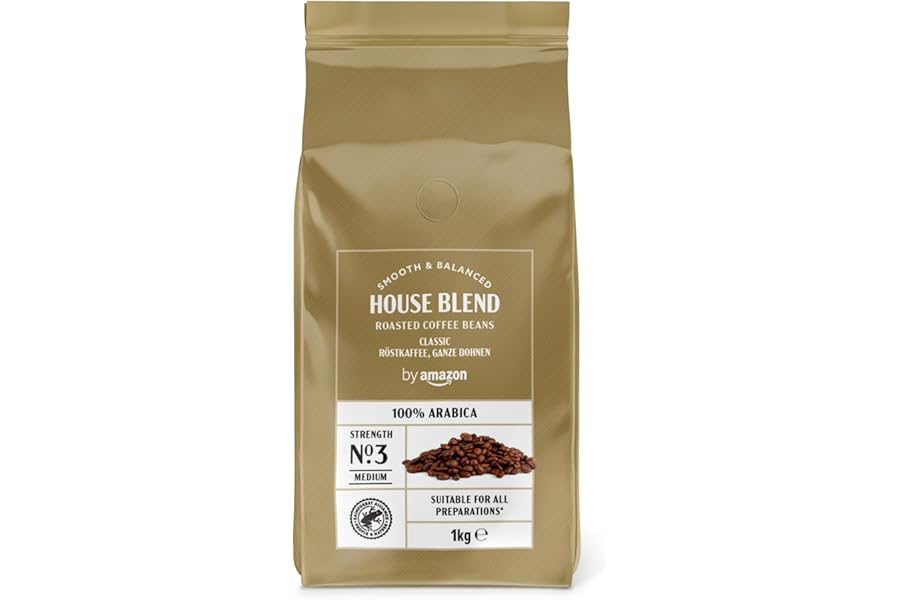 by Amazon House Blend Coffee Beans, Medium Roast, 1kg, Rainforest Alliance Certified