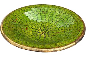 GURU SHOP Okrągła miska mozaikowa, podstawka, miska dekoracyjna, ręcznie wykonana ceramika i szkło, miska na owoce - wzór 10, zielona, rozmiar: duża (Ø 46 cm), miski